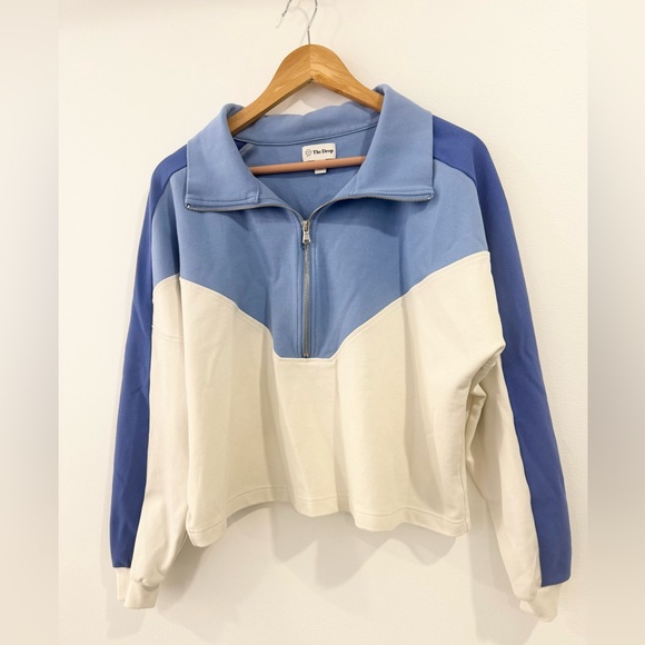 The Drop Tops - The Drop Colorblock Half-Zip Cropped Pullover XL